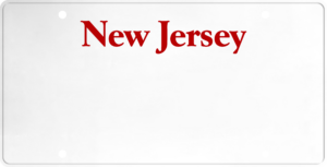 USA license plate New Jersey red text