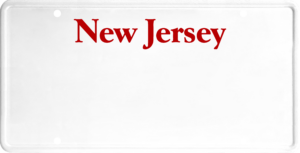 USA license plate New Jersey red text