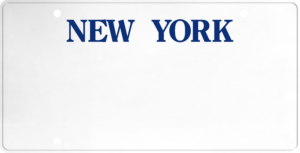 USA license plate New York blue text