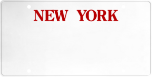 USA license plate New York red text