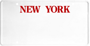 USA license plate New York red text