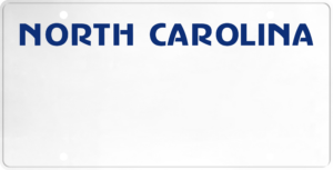 USA license plate North Carolina blue text