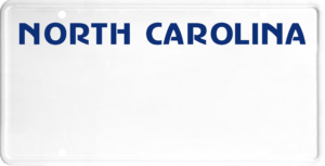 USA license plate North Carolina blue text