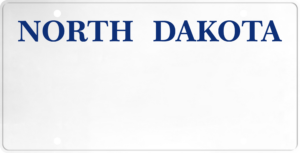 USA license plate North Dakota blue text