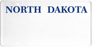 USA license plate North Dakota blue text