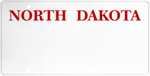 USA license plate North Dakota red text