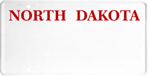 USA license plate North Dakota red text