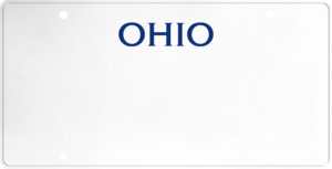 USA license plate Ohio blue text