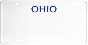 USA license plate Ohio blue text
