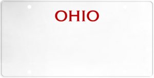 USA license plate Ohio red text