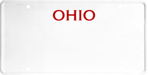USA license plate Ohio red text