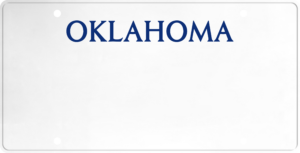 USA license plate Oklahoma blue text