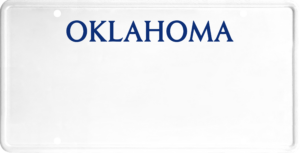 USA license plate Oklahoma blue text