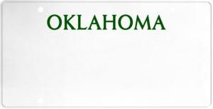 USA license plate Oklahoma green text