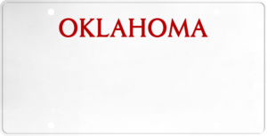 USA license plate Oklahoma red text