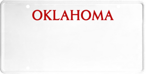 USA license plate Oklahoma red text