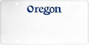USA license plate Oregon blue text