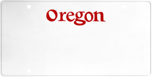 USA license plate Oregon red text