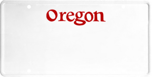 USA license plate Oregon red text