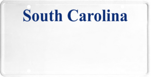 USA license plate South Carolina blue text
