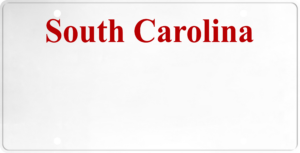 USA license plate South Carolina red text