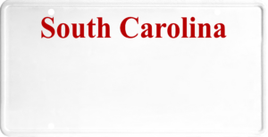 USA license plate South Carolina red text