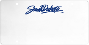 USA license plate South Dakota blue text