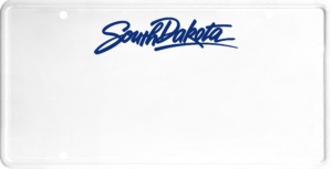 USA license plate South Dakota blue text