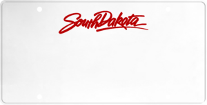 USA license plate South Dakota red text