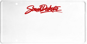USA license plate South Dakota red text