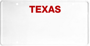 USA license plate Texas red text