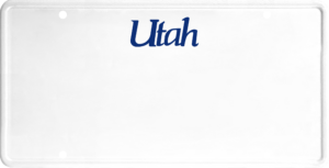 USA license plate Utah blue text