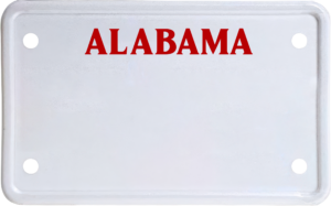 USA license plate Alabama red text