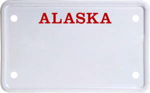 USA license plate Alaska red text
