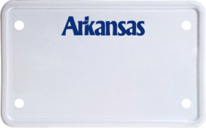 USA license plate Arkansas blue text