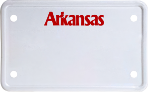 USA license plate Arkansas red text