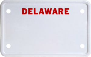 USA license plate Delaware red text
