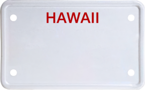 USA license plate Hawaii red text
