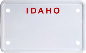 USA license plate Idaho red text
