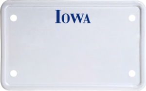 USA license plate Iowa blue text