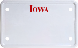 USA license plate Iowa red text