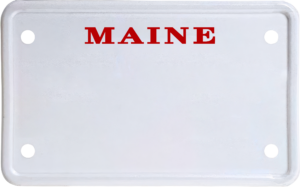 USA license plate Maine red text