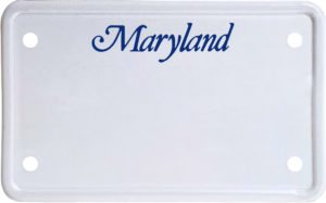 USA license plate Maryland blue text
