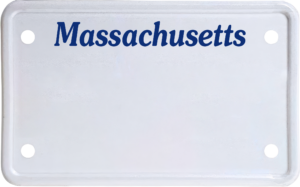 USA license plate Massachusetts blue text