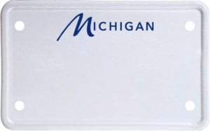 USA license plate Michigan blue text