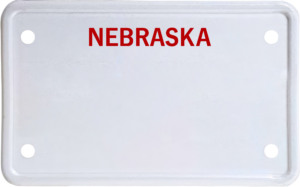 USA license plate Nebraska red text