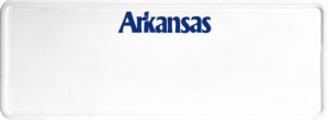 USA license plate Arkansas blue text