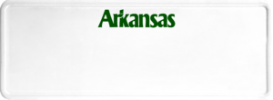 USA license plate Arkansas green text