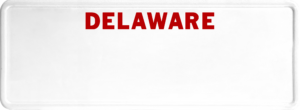 USA license plate Delawere red text