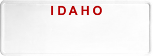 USA license plate Idaho red text